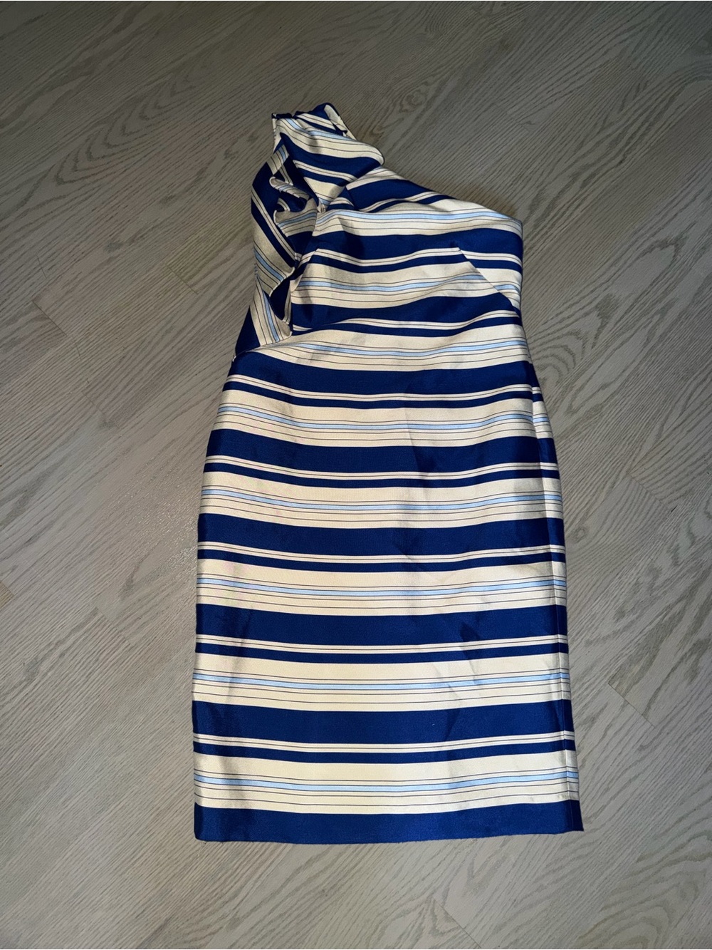 Banana Republic Navy and Cream One-Shoulder Striped Dress